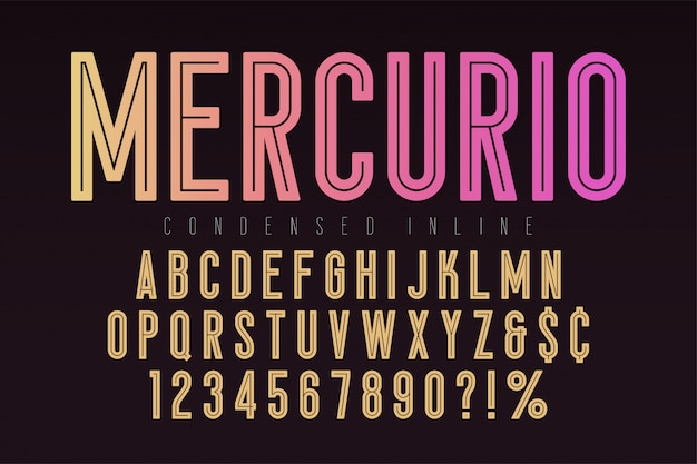 Mercurio inline lettertype, lettertype, alfabet