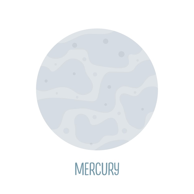Mercurius Planeet van het zonnestelsel op een witte achtergrond Vectorillustratie in cartoon-stijl voor kinderen Icoon van de planeet
