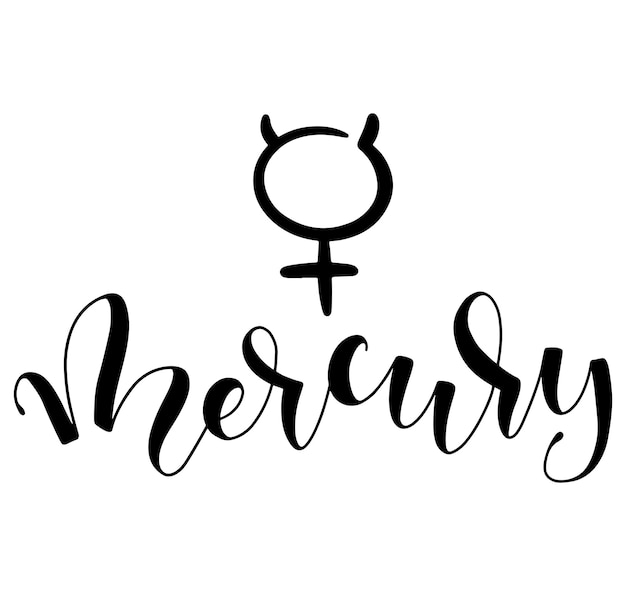 Mercury astrological symbol and hand drawn lettering