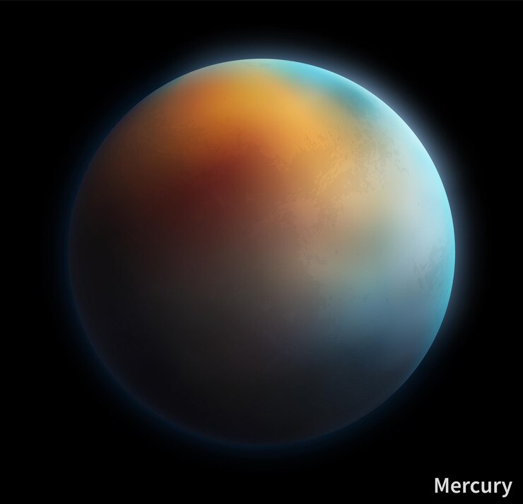 Vector mercury planet outer space black background exploration solar system astronomy education poster cosmic galaxy cosmic sphere global cartography 3d realistic isolated vector illustration