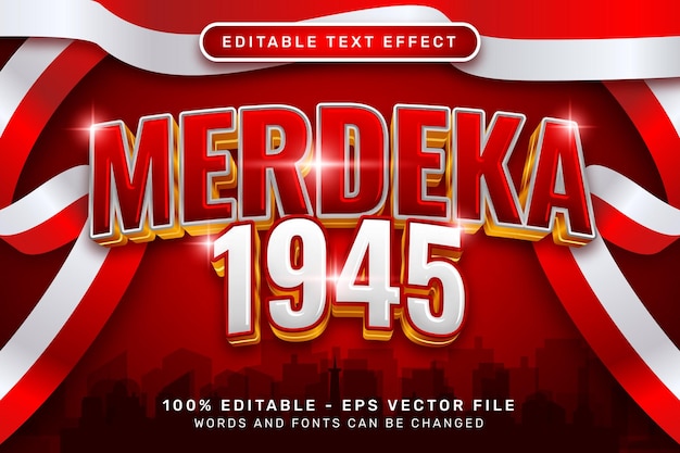 merdeka 1945 3d текстовый эффект и редактируемый текстовый эффект с красно-белым флагом Индонезии