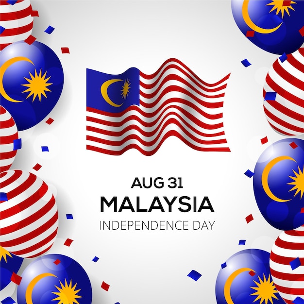 Vector merdeka malaysia independence day with flag and balloons