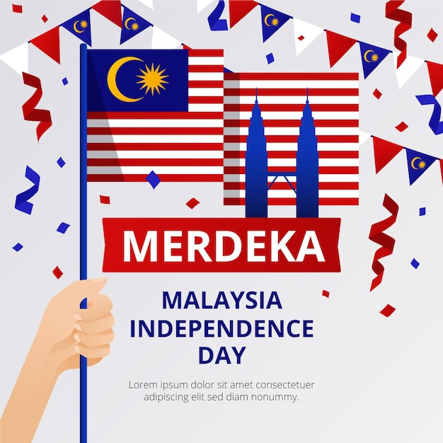 Vector merdeka malaysia independence day with flags