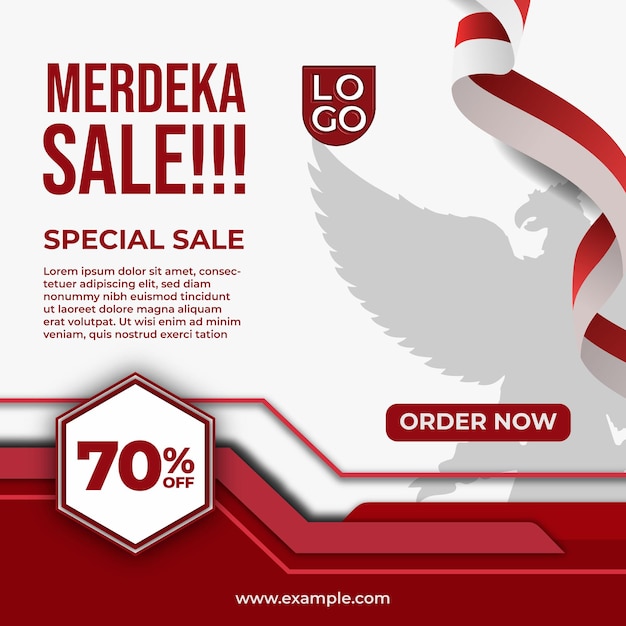 Vector merdeka sale brochure with modern style. template theme indonesia independence with flag and garuda.