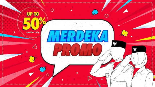 Merdeka-verkoopbannerpromotie met rode achtergrond
