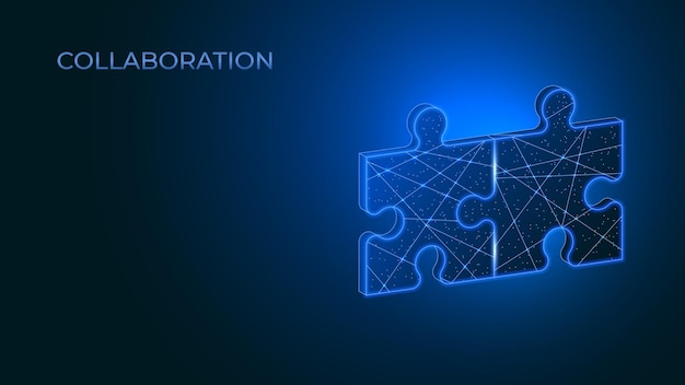 パズルのマージコラボレーションの統合と協力のコンセプト低ポリスタイル