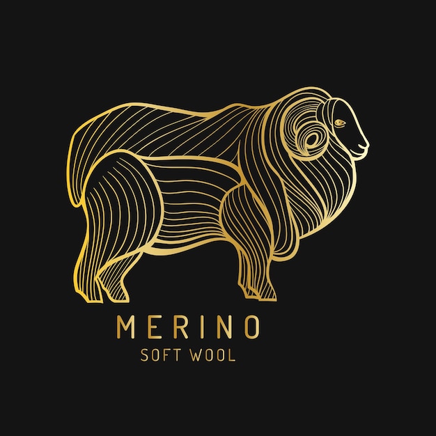 Merino sheep logo label Vector ram illustration Ewe soft wool sign Fleece icon background