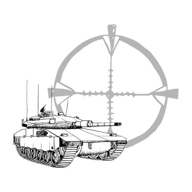 이스라엘의 Merkava 크와 광학 시야 검은색과 색 터 일러스트레이션 군용 기계