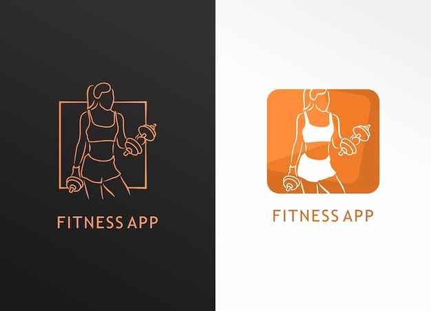 Merklogo voor fitness- en gezondheidsapp voor dames met halter en sportkleding