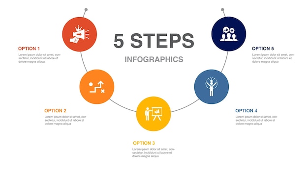 Merkpromotiestrategie marketing persoonlijk merk merkbetrokkenheid pictogrammen Infographic ontwerp lay-outsjabloon Creatief presentatieconcept met 5 stappen