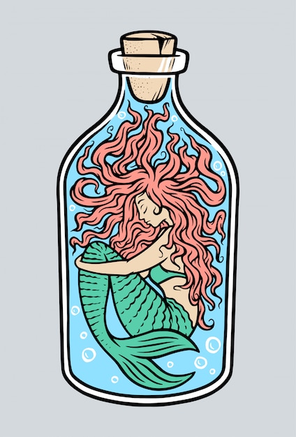 Sirena nell'illustrazione della bottiglia