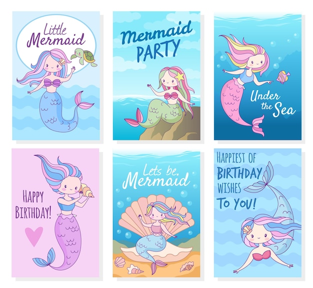 Vector mermaid cards design illustration