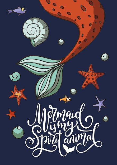 Vector mermaid cartoon poster