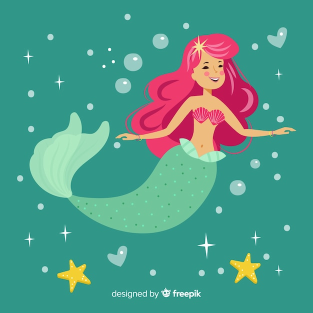 Mermaid character portrait flat design