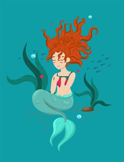 Mermaid character with hearts illustration