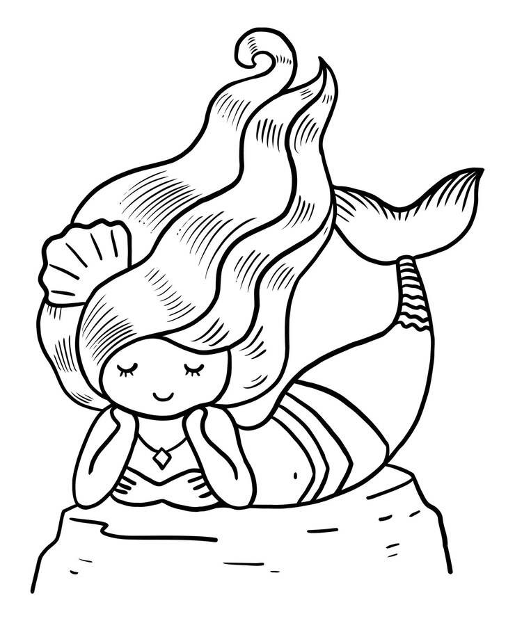 子供のための人魚の塗り絵ページ線画ベクトル空白の印刷可能なデザイン子供が記入する