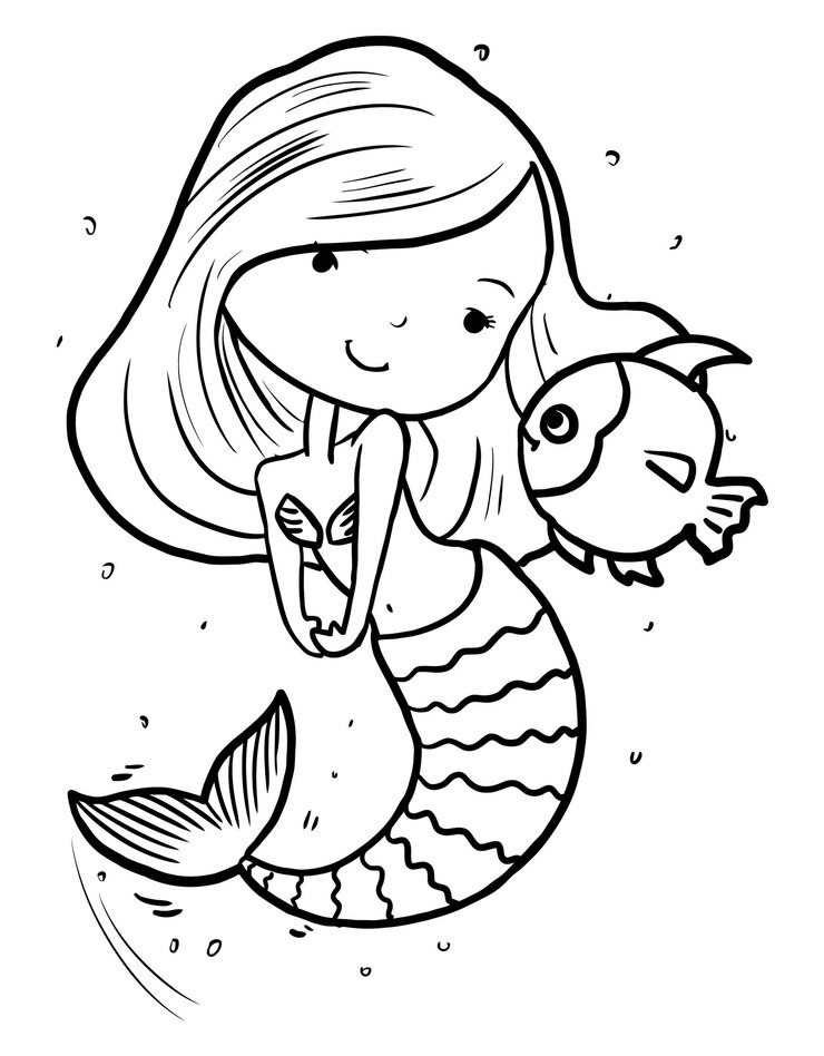 子供のための人魚の塗り絵ページ線画ベクトル空白の印刷可能なデザイン子供が記入する