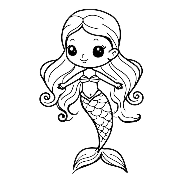 Vector mermaid coloring page for kids