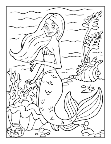 Premium Vector | Mermaid coloring pages for kids ages for 8-12