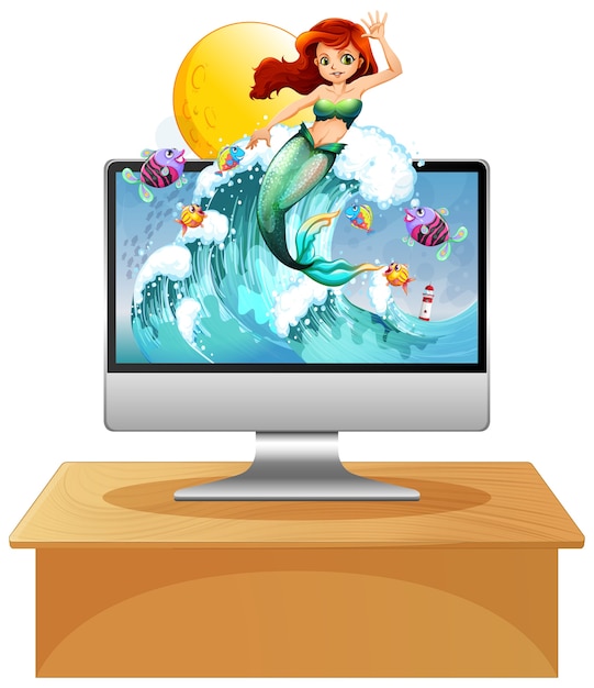 Mermaid on computer screen