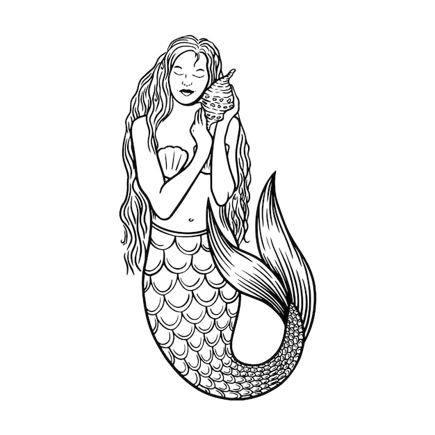 Vector mermaid, concept in hand drawn