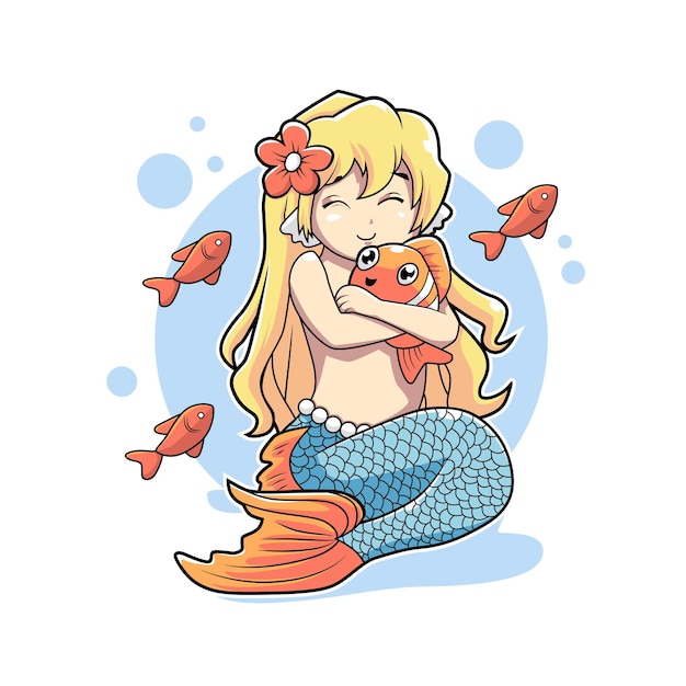 人魚かわいいキャラクターベクトルイラストデザイン