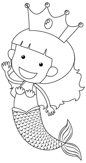 Vector a mermaid doodle outline for colouring