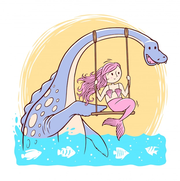 Mermaid and loch ness illustration