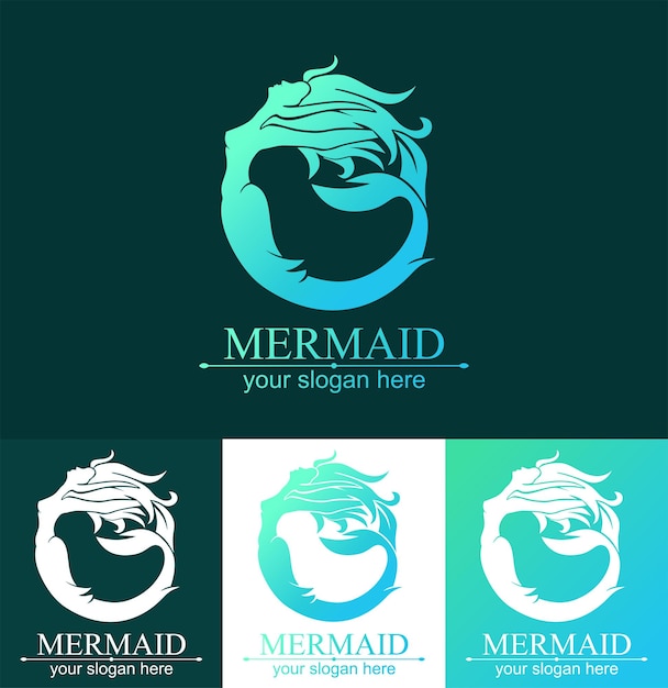 Logo della sirena illustrazione vettoriale del modello di marca sirena e ragazza marina con coda illustrazione vettoriale disegnata a mano vintage per logo e poster