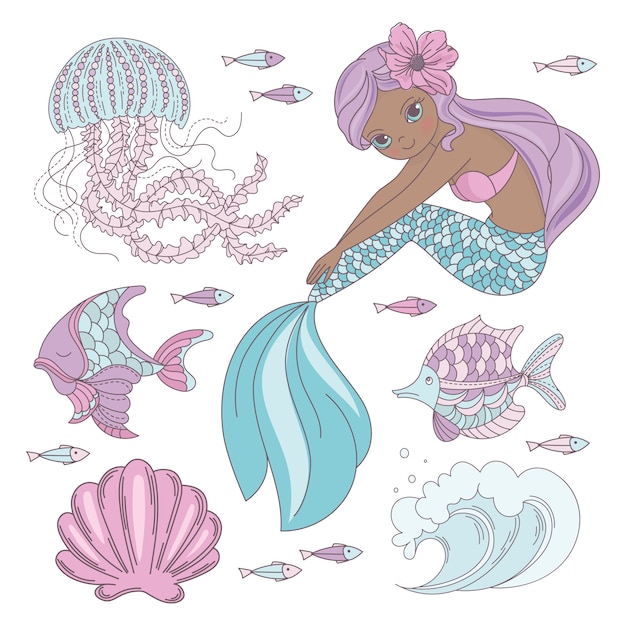 Vettore look di mermaid princess sea animal