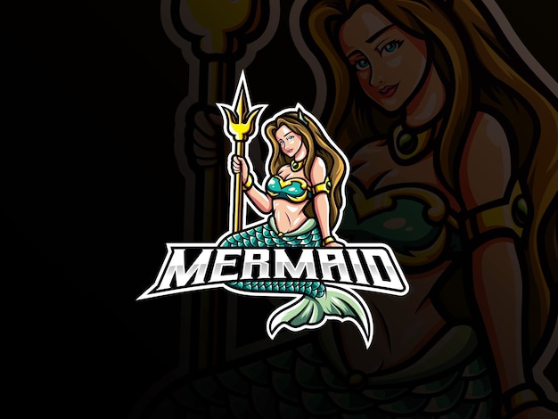 Mermaid mascot esport logo . Beautiful mermaid mascot   logo. Mermaid mascot  holding a trident,   for esports team.  