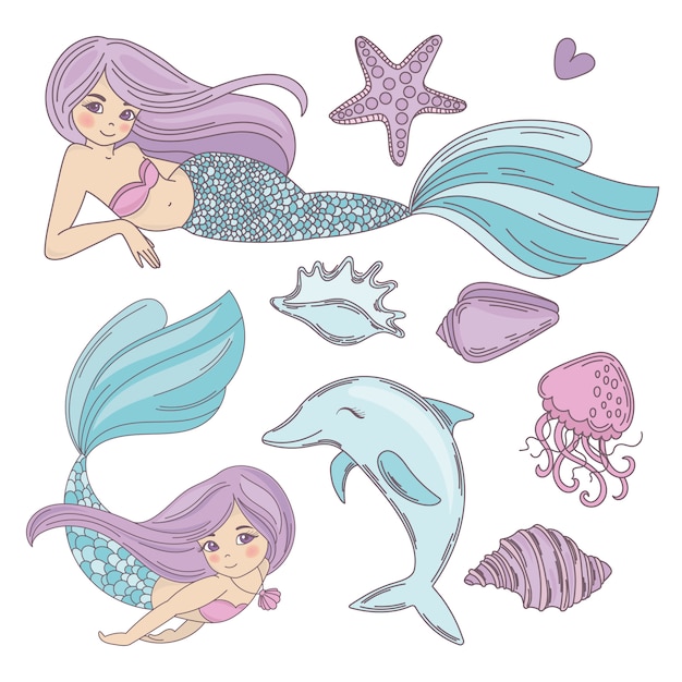 Vector mermaid oceaan cartoon reizen tropische vectorillustratie