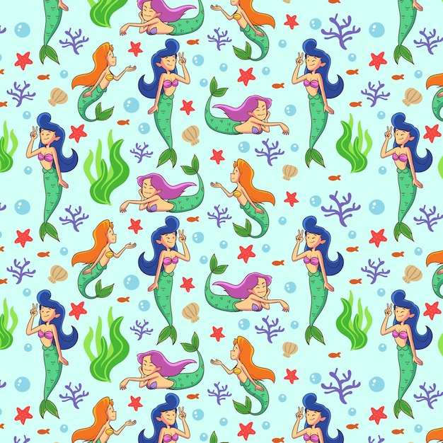 Vector mermaid pattern theme