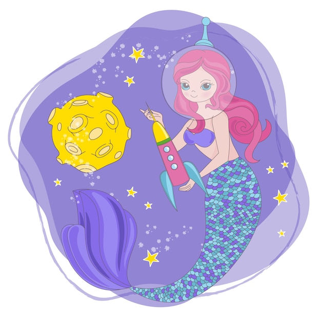 Mermaid rocket space cartoon princess