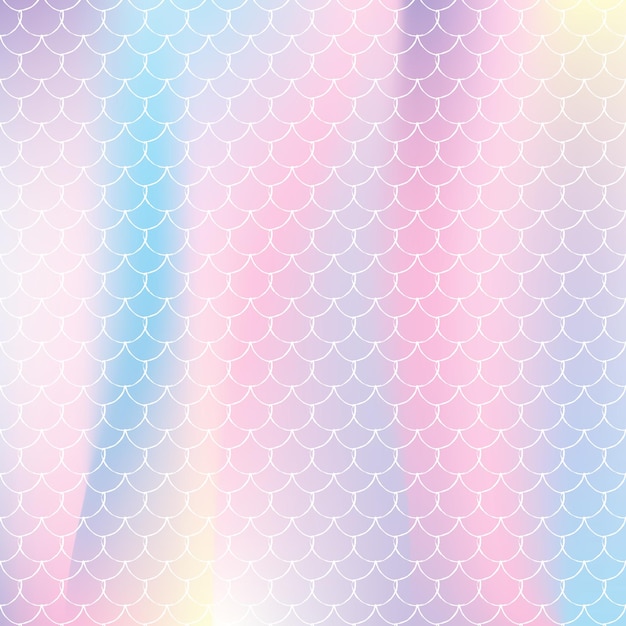 Vector mermaid scales background with holographic gradient. bright color transitions. fish tail banner and invitation. underwater and sea pattern for girlie party. pearlescent backdrop with mermaid scales.