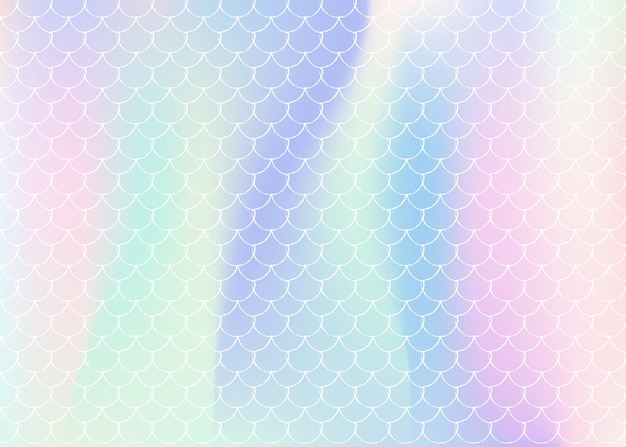 Vector mermaid scales background with holographic gradient. bright color transitions. fish tail banner and invitation. underwater and sea pattern for girlie party. trendy backdrop with mermaid scales.