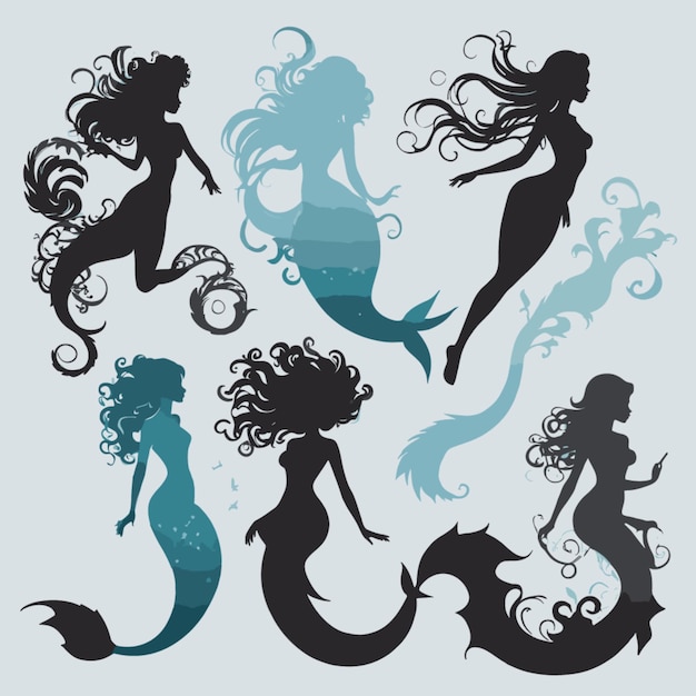 Vector mermaid silhouettes