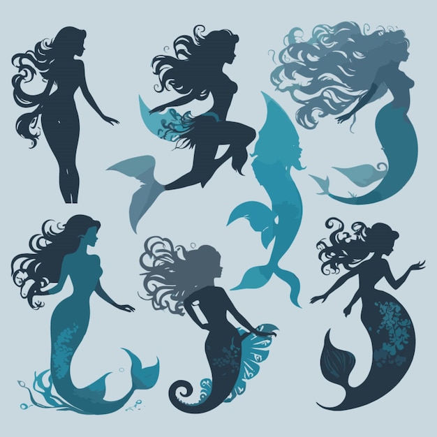 Vector mermaid silhouettes