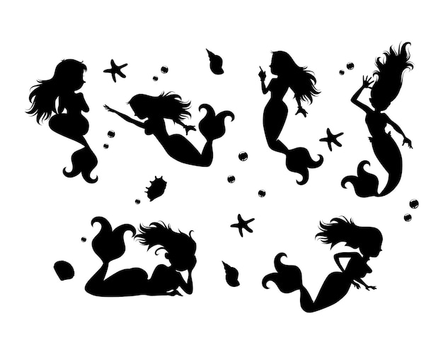 Vector mermaid silhoutte vector illustration