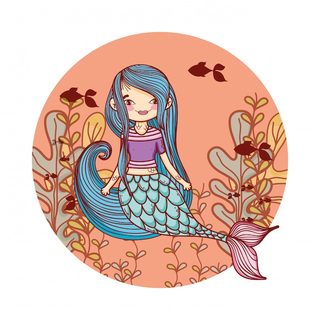 Vector mermaid swimming undersea