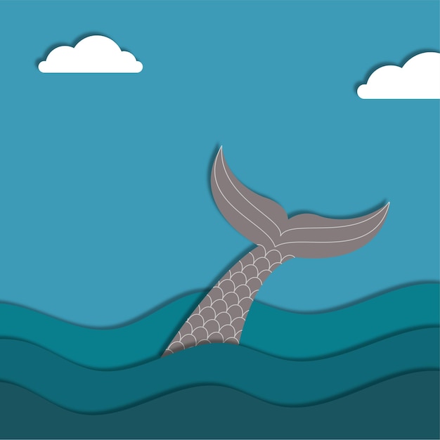 Vector mermaid tail coming out of the ocean