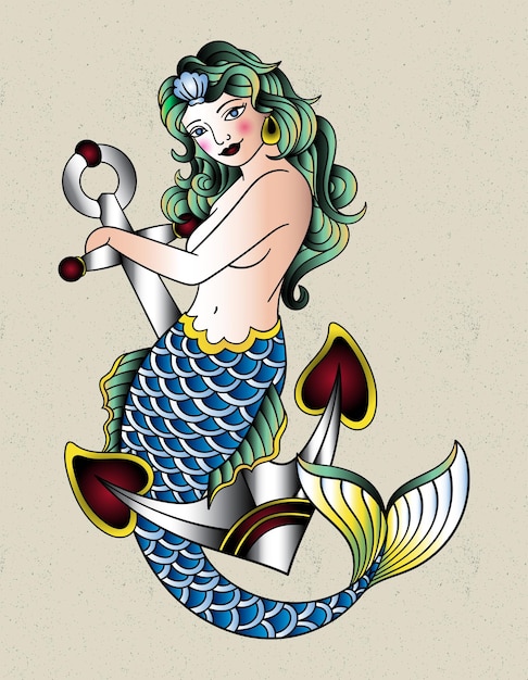 Vector mermaid tattoo old school