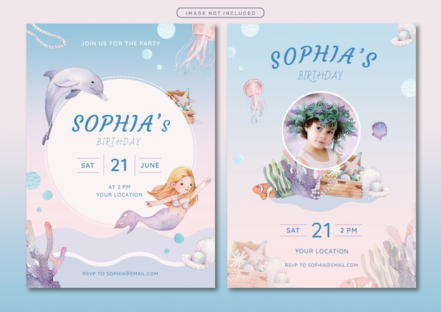 Vector mermaid theme birthday invitation card template