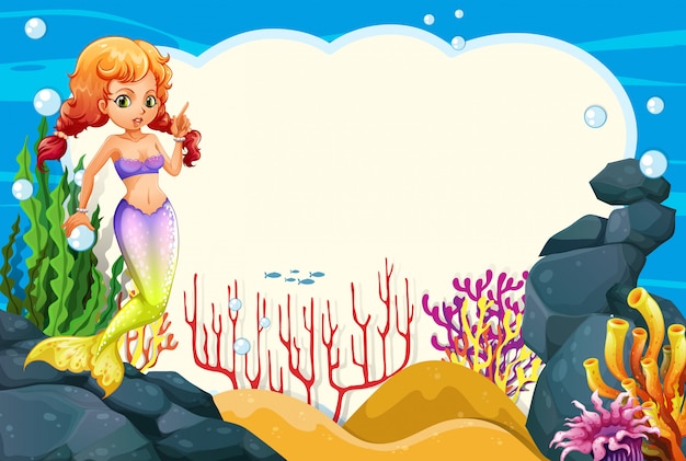 Vector mermaid underwater scene frame