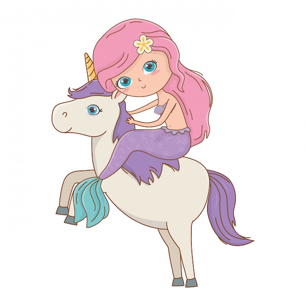 Mermaid and unicorn of fairytale design vector illustration