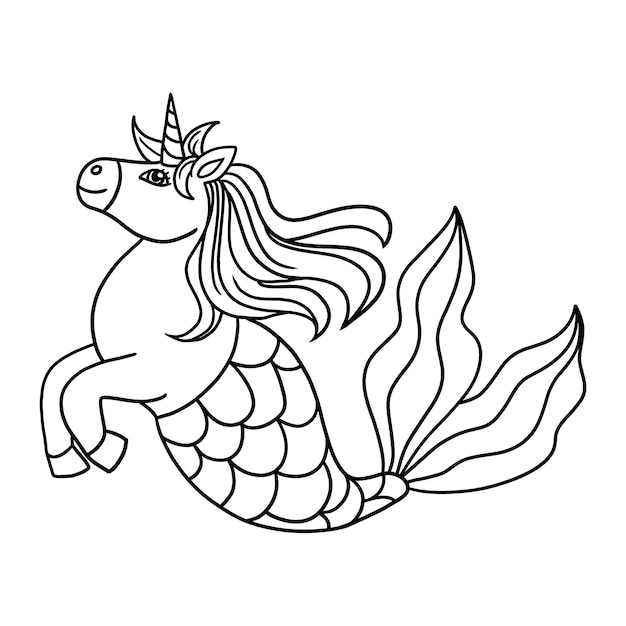 Mermaid unicorn isolated coloring page for kids