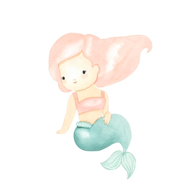 Mermaid watercolor illustration for kids