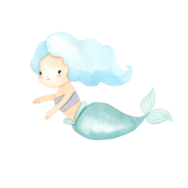 Mermaid watercolor illustration for kids