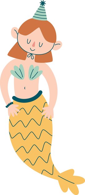 Vector mermaid with birthday hat