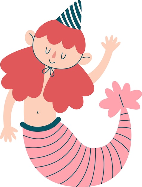 Vector mermaid with birthday hat